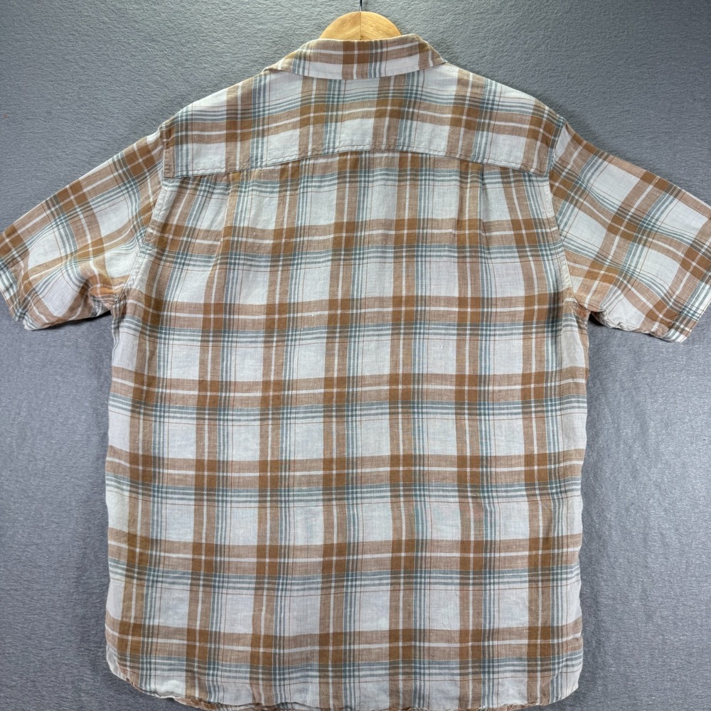 Pendleton Malone Button Up Shirt Mens Small Beige Plaid Linen Double Flap Pocket - Picture 2 of 10